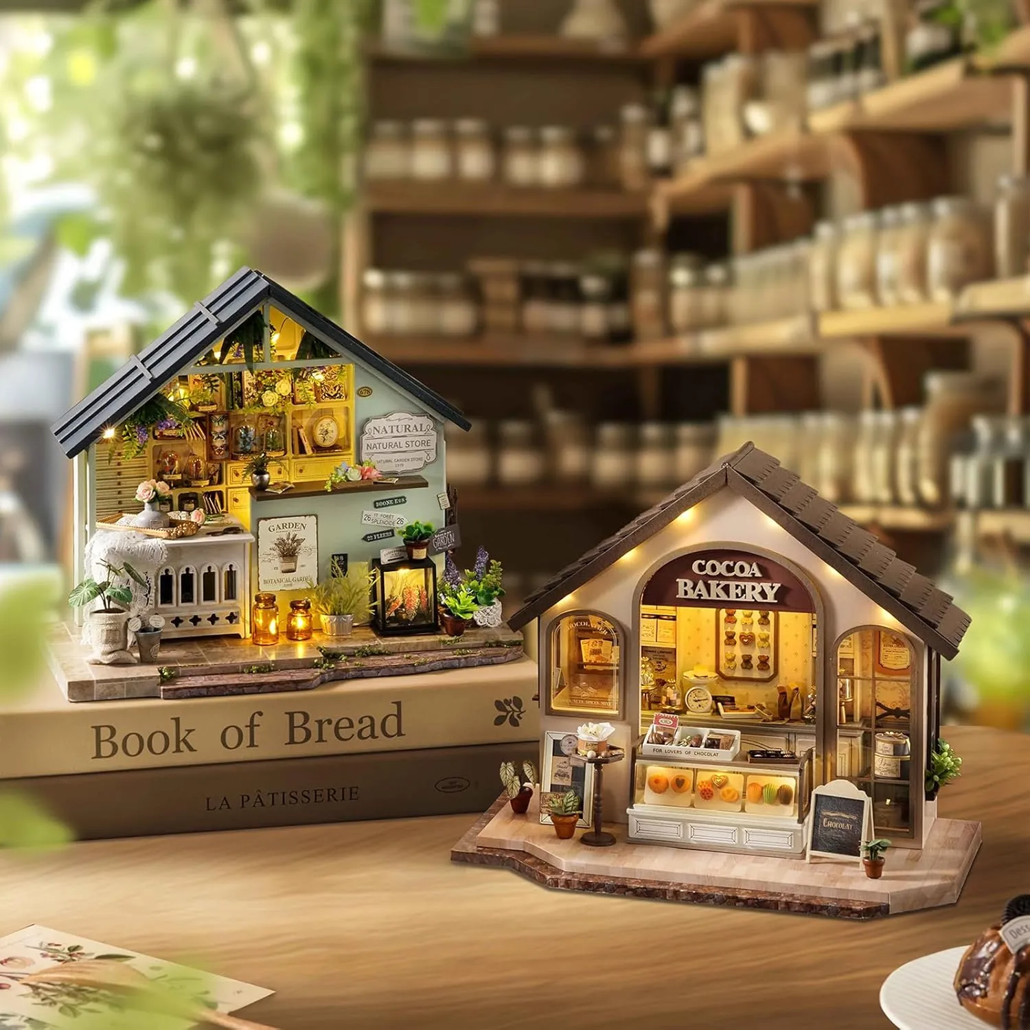 Furniture Kit, DIY Craft Kits mild denounce strand financial Creative Room Tiny House for Decoration- Plants Studio CUTEROOM Miniature House Kits for Adults, Mini Dollhouse Wooden 