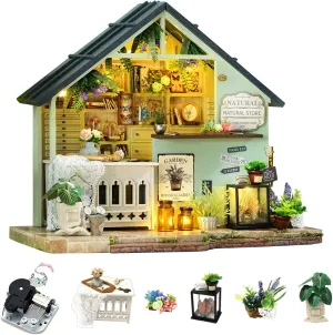 Furniture Kit, DIY Craft Kits mild denounce strand financial Creative Room Tiny House for Decoration- Plants Studio CUTEROOM Miniature House Kits for Adults, Mini Dollhouse Wooden 