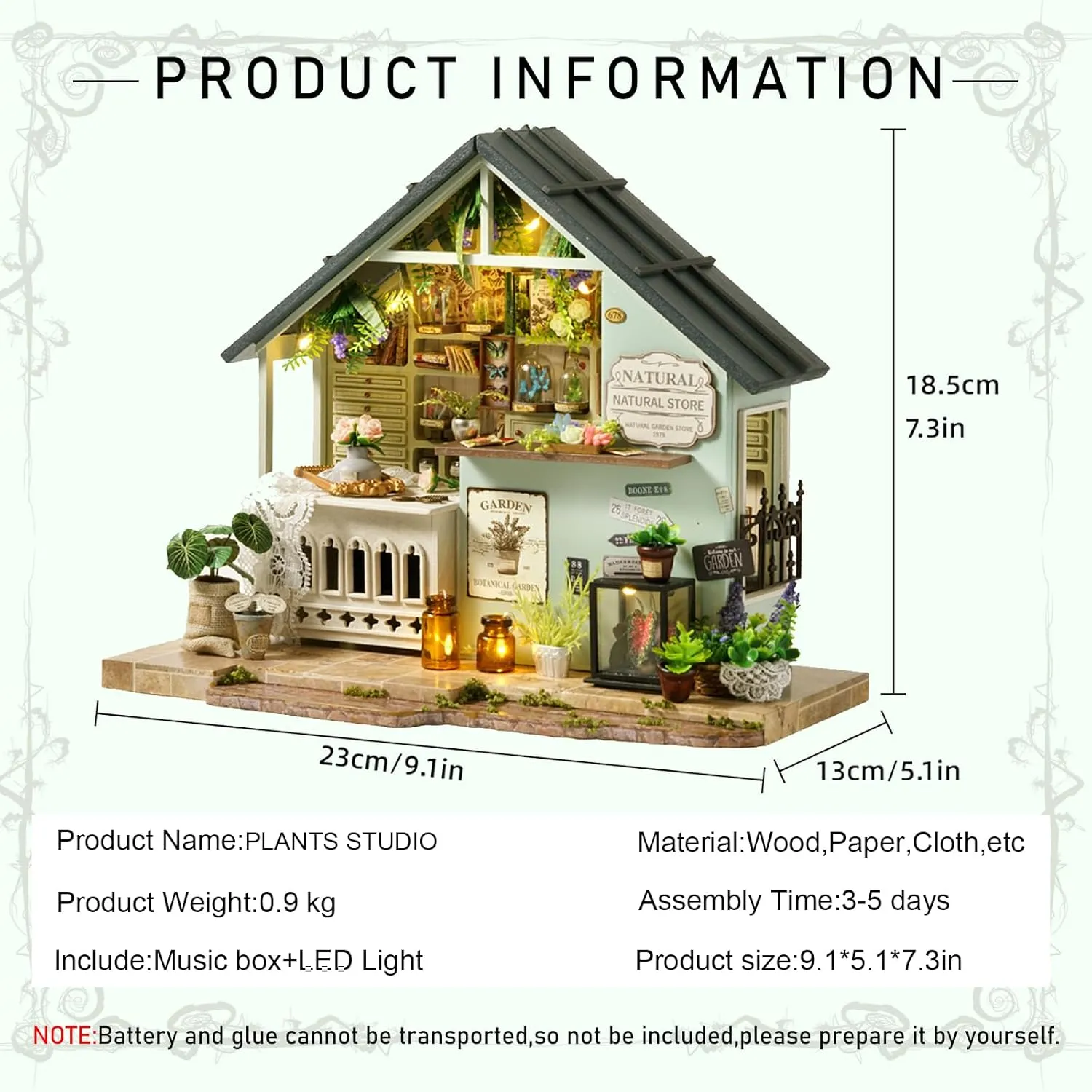 Furniture Kit, DIY Craft Kits mild denounce strand financial Creative Room Tiny House for Decoration- Plants Studio CUTEROOM Miniature House Kits for Adults, Mini Dollhouse Wooden 