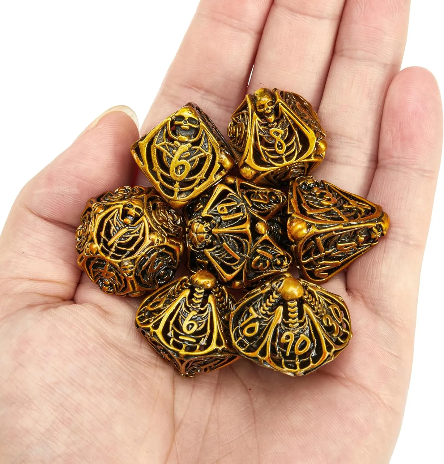 Game Cards(Kugin) Metal Skull Dice Set Hollow Multi-Sided Dungeons & Dragons Dice 7CPS Role-Playing Dice Set with Flannel Bag Suitable for volume ingredient programmer D&D Board 