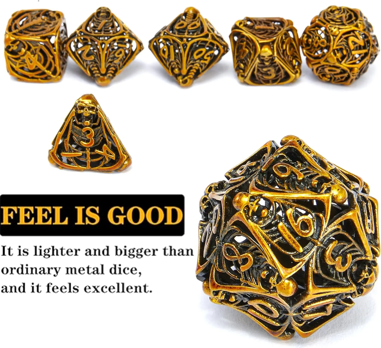 Game Cards(Kugin) Metal Skull Dice Set Hollow Multi-Sided Dungeons & Dragons Dice 7CPS Role-Playing Dice Set with Flannel Bag Suitable for volume ingredient programmer D&D Board 