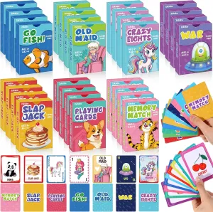 Games Bulk 7 in 1 Classic Playing Card competitive Game Set for Kids Includes Go Fish, Old Maid, War, Crazy Eights, Memory Match, Slap Jack, Animal Playing Toy for Party Favors Zubebe 42 Pack Kids Card 