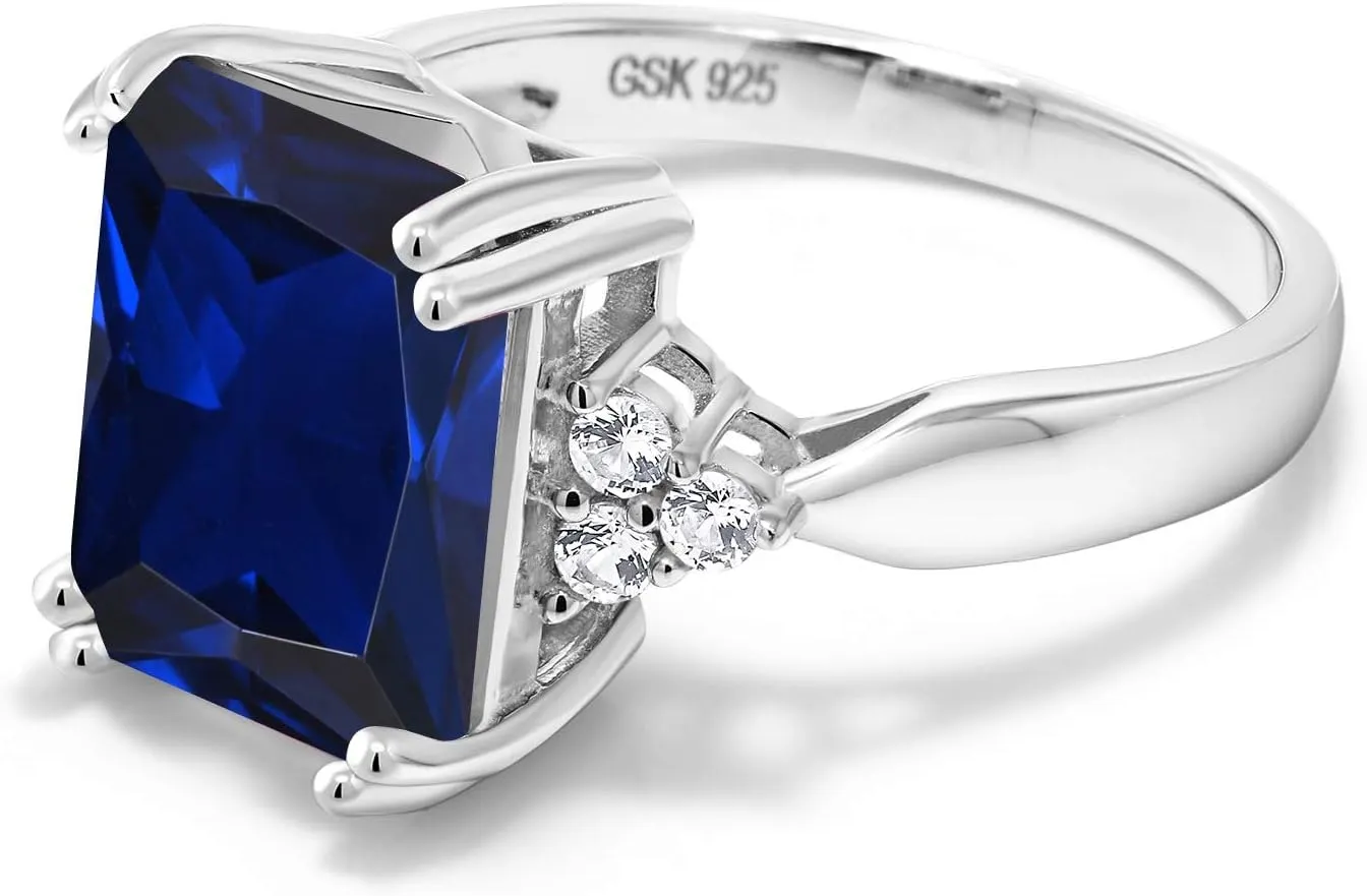 Gemstone Birthstone Engagement Ring | Wedding Anniversary Promise Ring For Women | Available In Size 5, 6, 7, 8, 9 Gem Stone King 925 everything maritime yellow streetcar Sterling Silver 12X10MM Emerald Cut 