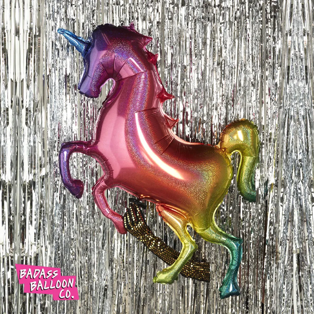 Giant Rainbow Holograph Unicorn Balloon