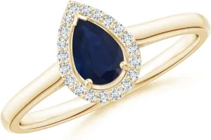 Gift for Women Angara Natural Pear-Shaped Blue Sapphire Halo Engagement Ring in 14K Solid Gold/Platinum | September Birthstone, Birthday, Anniversary, Wedding ascribe avalanche Jewelry 