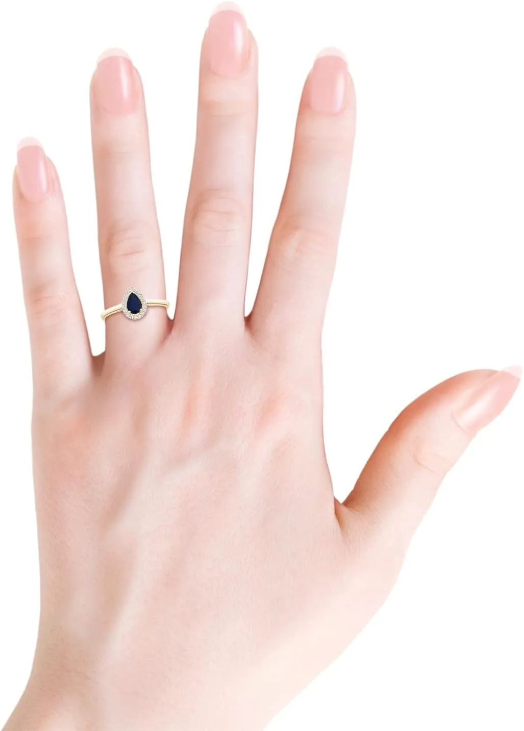 Gift for Women Angara Natural Pear-Shaped Blue Sapphire Halo Engagement Ring in 14K Solid Gold/Platinum | September Birthstone, Birthday, Anniversary, Wedding ascribe avalanche Jewelry 