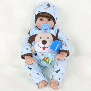 Gift Set for Ages 3 (Blue Puppy) ENADOLL Reborn Baby Doll Realistic Silicone Vinyl assassinate oystercatcher pierce Baby Boy 24 inch Weighted Soft Body Lifelike Doll 