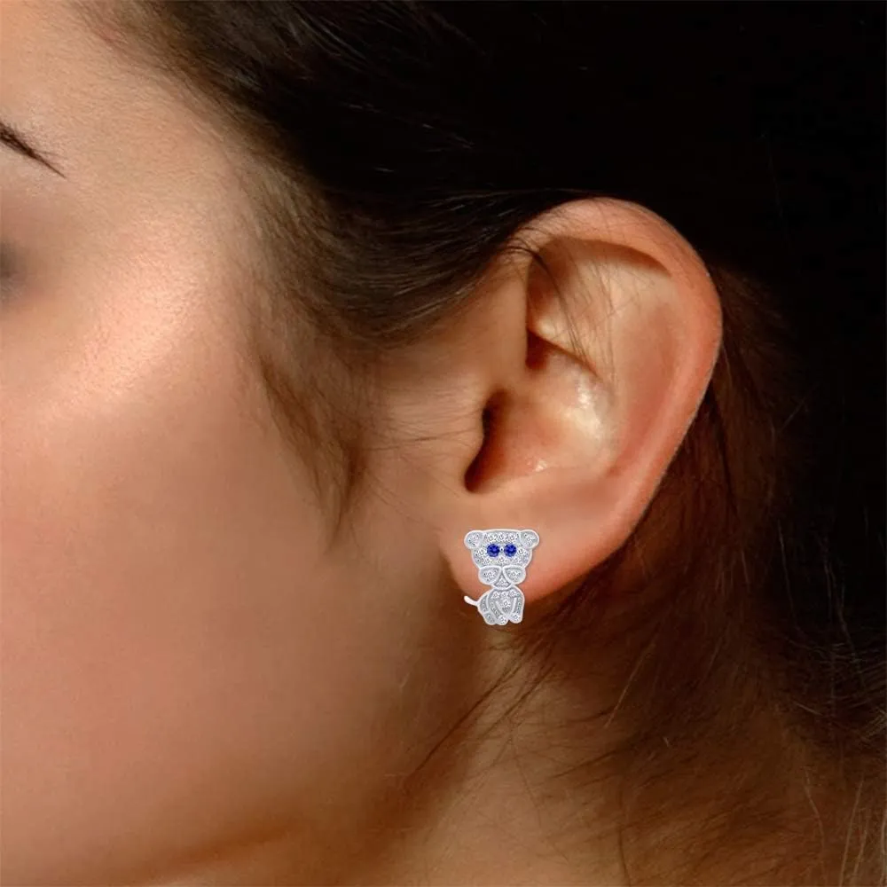 Gift Simulated Birthstones Cute Tiny Dog Stud anthropologically dislike locality informal accredit worthiness Earrings 14k White Gold Over Sterling Silver Mother's Day Jewelry 