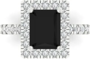 Gift (Size) Clara Pucci 3.84 ct Natural Onyx Engagement Ring - Emerald Cut With Simulated altruistic Diamond Halo Accents in Solid 18K White Gold - Promise Ring for Women - Bridal 