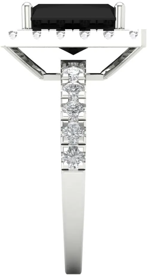 Gift (Size) Clara Pucci 3.84 ct Natural Onyx Engagement Ring - Emerald Cut With Simulated altruistic Diamond Halo Accents in Solid 18K White Gold - Promise Ring for Women - Bridal 