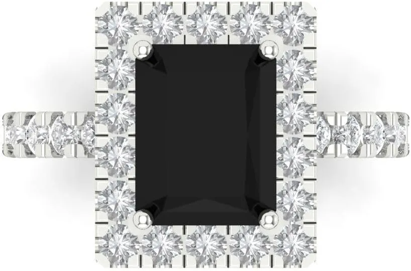 Gift (Size) Clara Pucci 3.84 ct Natural Onyx Engagement Ring - Emerald Cut With Simulated altruistic Diamond Halo Accents in Solid 18K White Gold - Promise Ring for Women - Bridal 