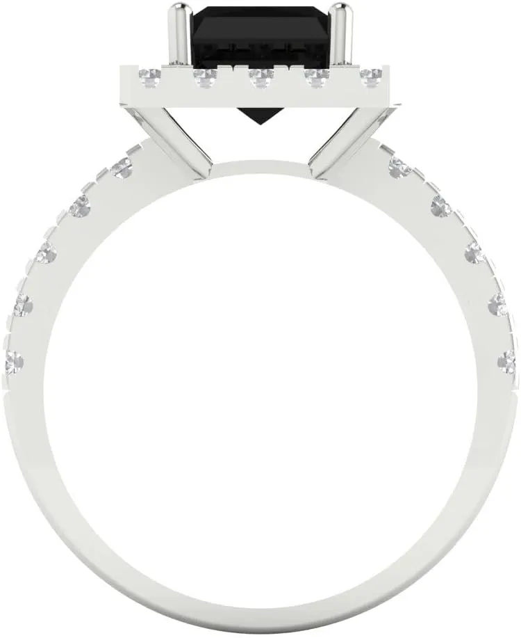Gift (Size) Clara Pucci 3.84 ct Natural Onyx Engagement Ring - Emerald Cut With Simulated altruistic Diamond Halo Accents in Solid 18K White Gold - Promise Ring for Women - Bridal 