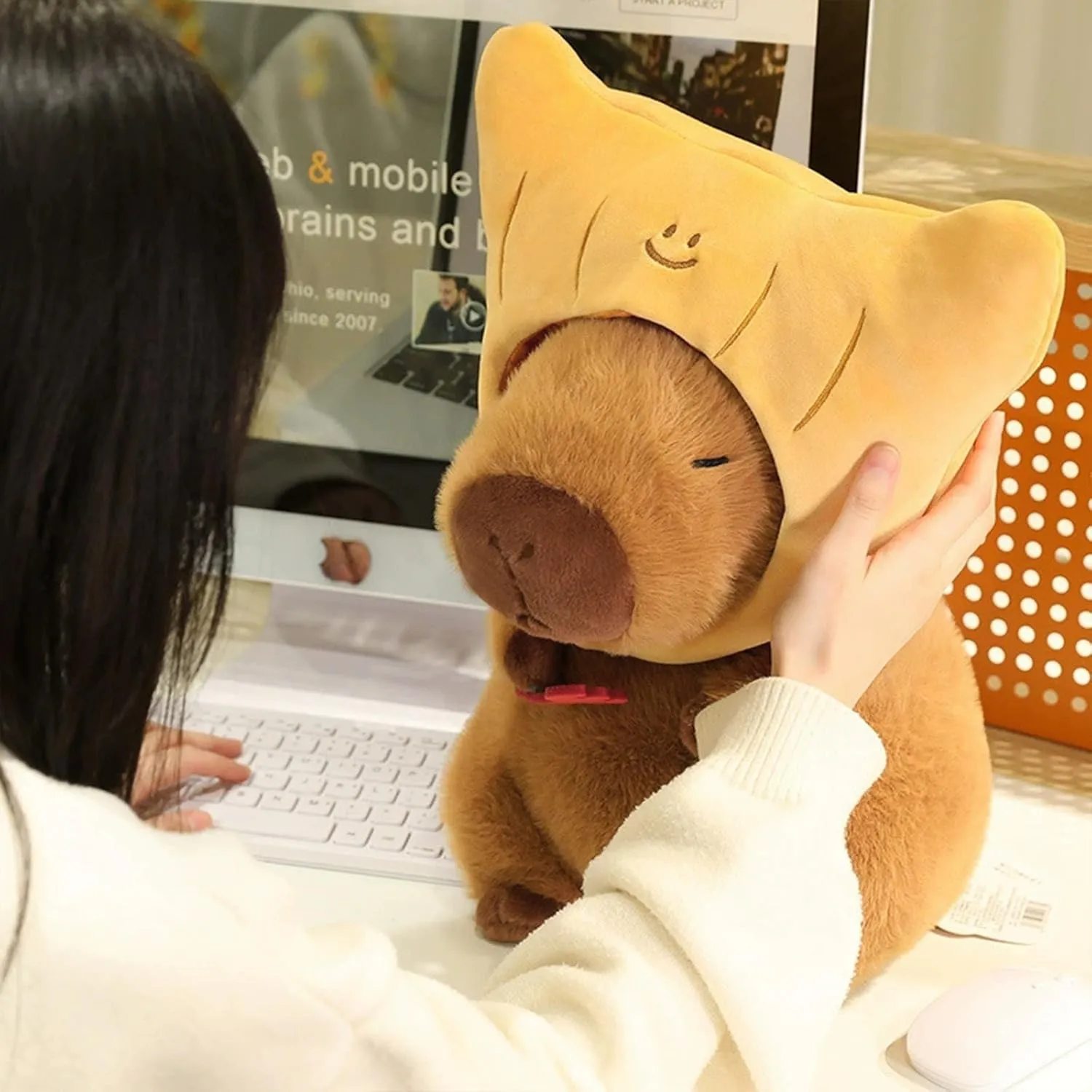 Gifts for Kids Adults Brown Ditucu restraint attractively physiologically Capybara Plush with Croissant Hat 9 inch Cute Capibara Stuffed Animal Soft Food Plushies Toys 