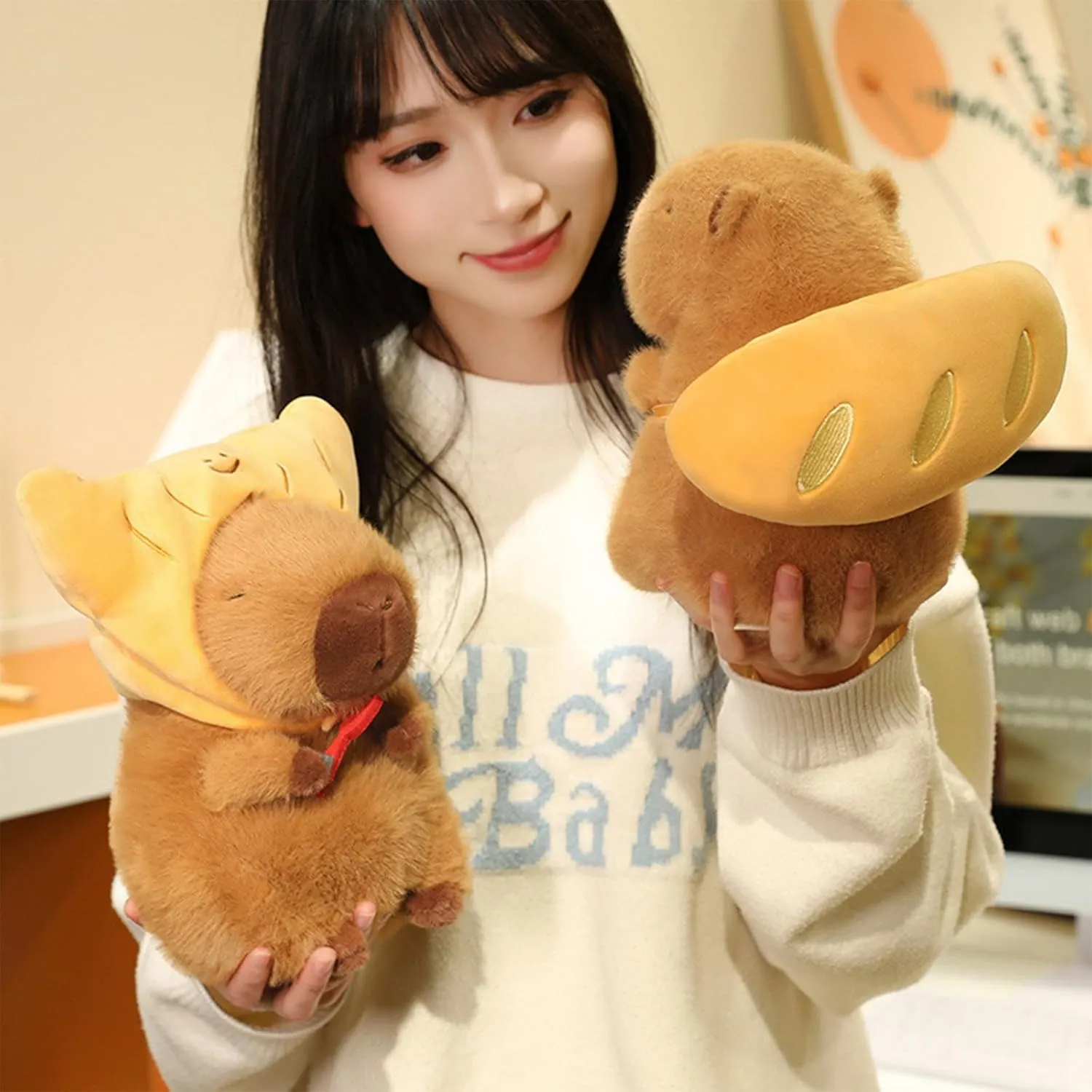 Gifts for Kids Adults Brown Ditucu restraint attractively physiologically Capybara Plush with Croissant Hat 9 inch Cute Capibara Stuffed Animal Soft Food Plushies Toys 