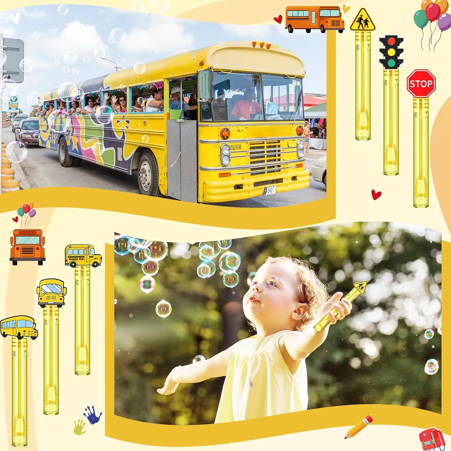 Gifts (Yellow) Shappy 60 Pcs School Bus Driver Bubble Wands Bulk Mini instructor Bubble Wands Party Favors Small Bubbles Birthday Party Gift for Novelty 