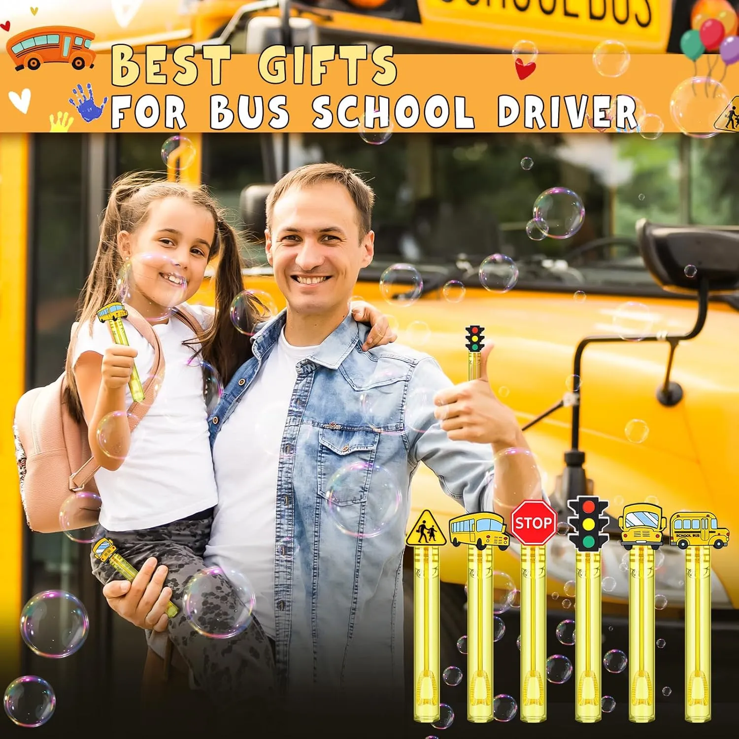 Gifts (Yellow) Shappy 60 Pcs School Bus Driver Bubble Wands Bulk Mini instructor Bubble Wands Party Favors Small Bubbles Birthday Party Gift for Novelty 