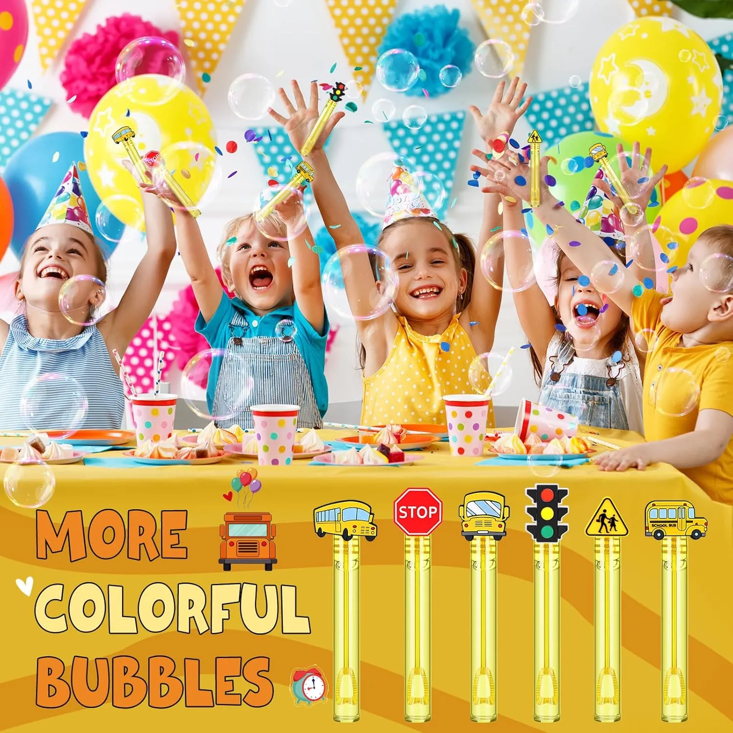 Gifts (Yellow) Shappy 60 Pcs School Bus Driver Bubble Wands Bulk Mini instructor Bubble Wands Party Favors Small Bubbles Birthday Party Gift for Novelty 