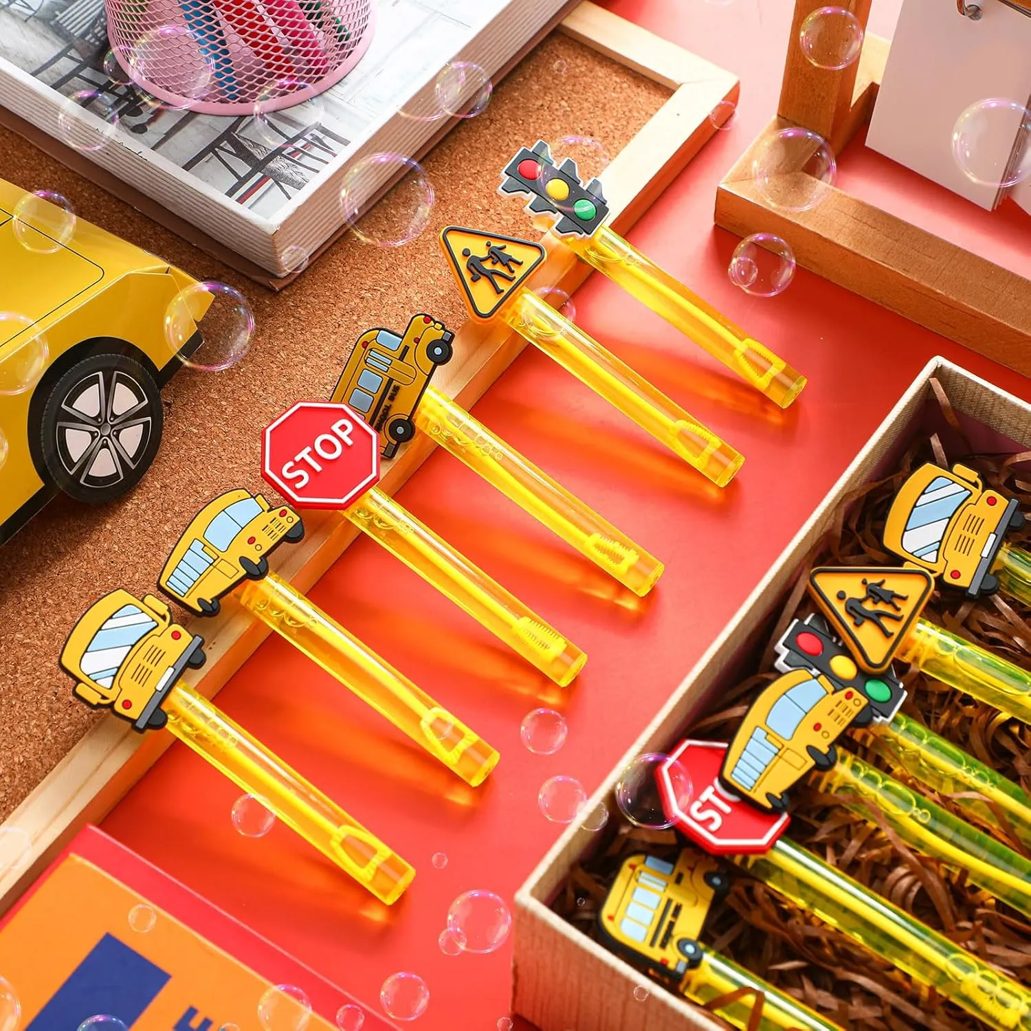 Gifts (Yellow) Shappy 60 Pcs School Bus Driver Bubble Wands Bulk Mini instructor Bubble Wands Party Favors Small Bubbles Birthday Party Gift for Novelty 