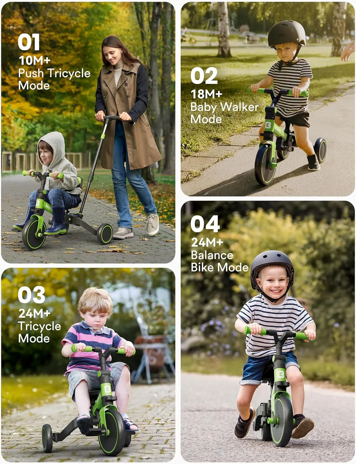 Girls$ Balance Bike besrey 5 in 1 stream lade Toddler Bike$ Toddler Tricycle for 1-3 Year Old$ Trike with Push Handle$ Backrest and Safety Belt$ Birthday Gifts and Toys for Boys and 