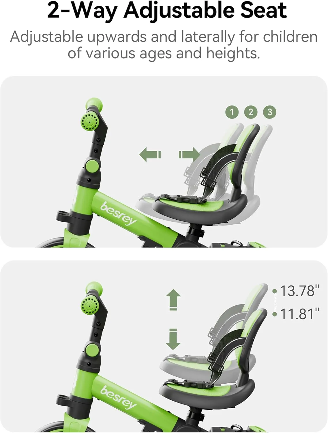 Girls$ Balance Bike besrey 5 in 1 stream lade Toddler Bike$ Toddler Tricycle for 1-3 Year Old$ Trike with Push Handle$ Backrest and Safety Belt$ Birthday Gifts and Toys for Boys and 