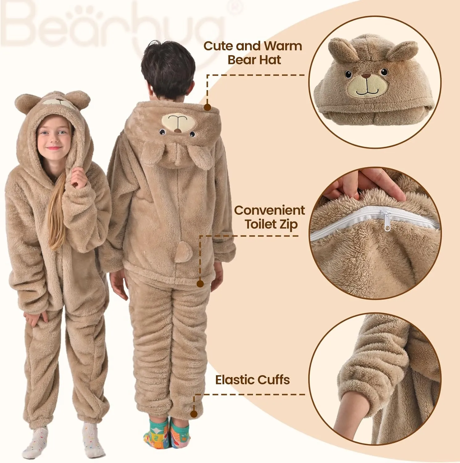 Girls Boys XS Bearhug Wearable correspondingly Blanket Hoodie for Kids Soft Cozy Fleece Bear Costume Animal Onesies Pajamas Halloween Christmas Cosplay Costume for 