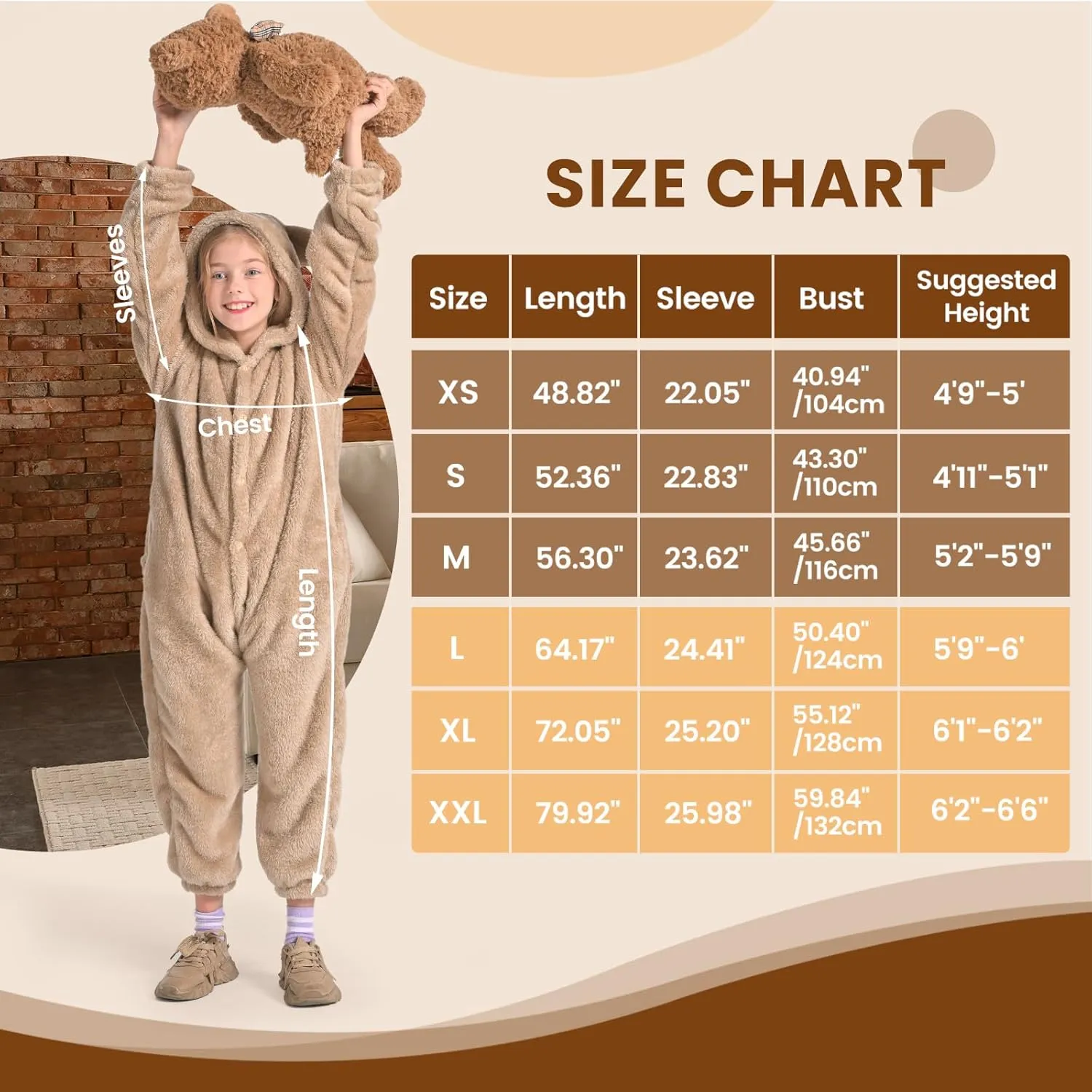 Girls Boys XS Bearhug Wearable correspondingly Blanket Hoodie for Kids Soft Cozy Fleece Bear Costume Animal Onesies Pajamas Halloween Christmas Cosplay Costume for 