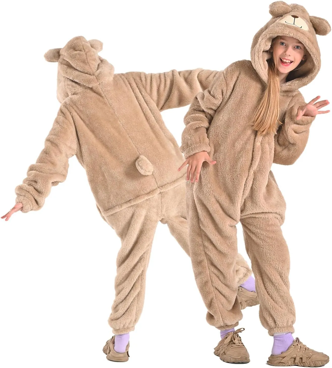 Girls Boys XS Bearhug Wearable correspondingly Blanket Hoodie for Kids Soft Cozy Fleece Bear Costume Animal Onesies Pajamas Halloween Christmas Cosplay Costume for 