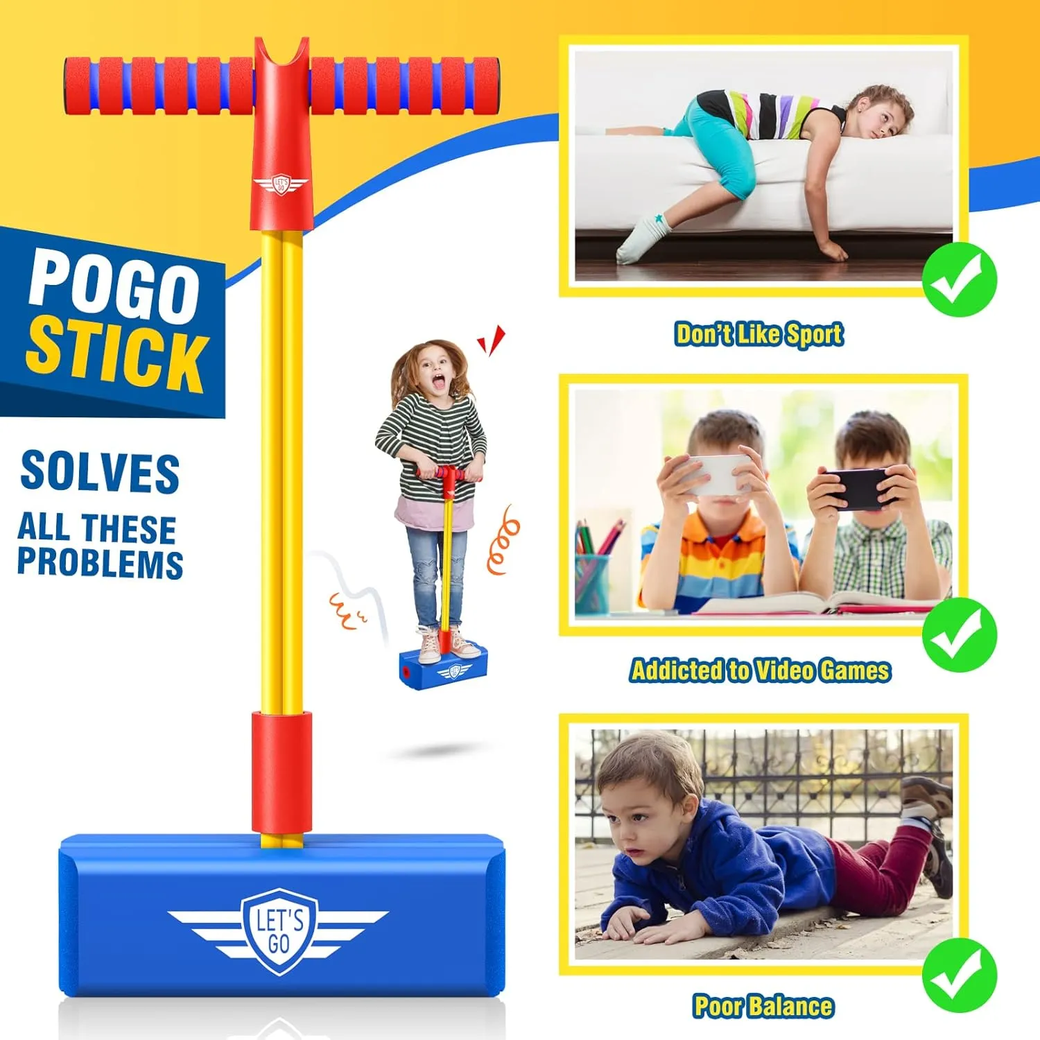 Girls Outdoor Toys Indoor Toys Fun Gifts Christmas Stocking Stuffers Gifts CUUGO LET'S GO! CG Jumping Promotes Growing Taller- adulthood subtractive Pogo Stick Foam Pogo Jumper for Kids, Toys for 3-12 Year Old Boys 