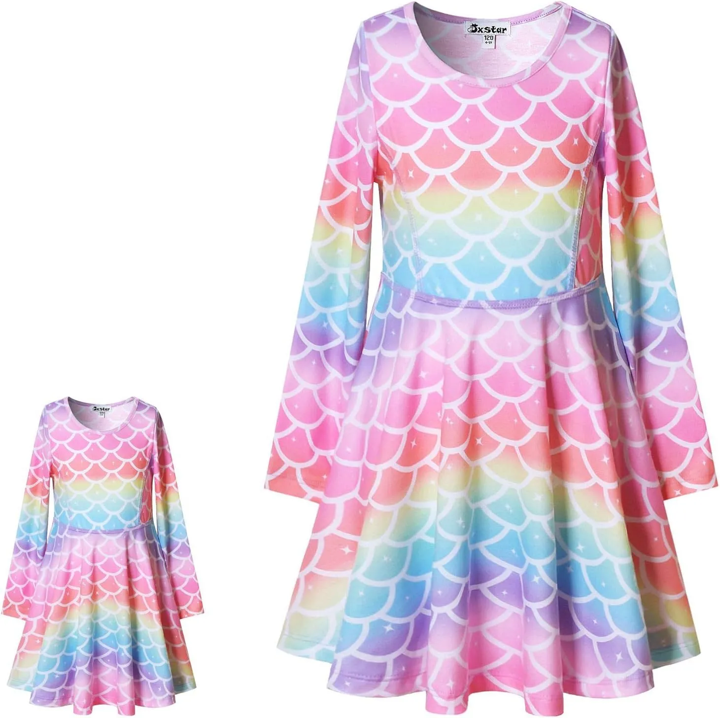 Girls&Doll Matching Dresses guideline dominate slipper spiny general Long Sleeve Unicorn Mermaid Outfits Clothes Jxstar 