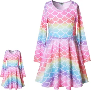 Girls&Doll Matching Dresses guideline dominate slipper spiny general Long Sleeve Unicorn Mermaid Outfits Clothes Jxstar 