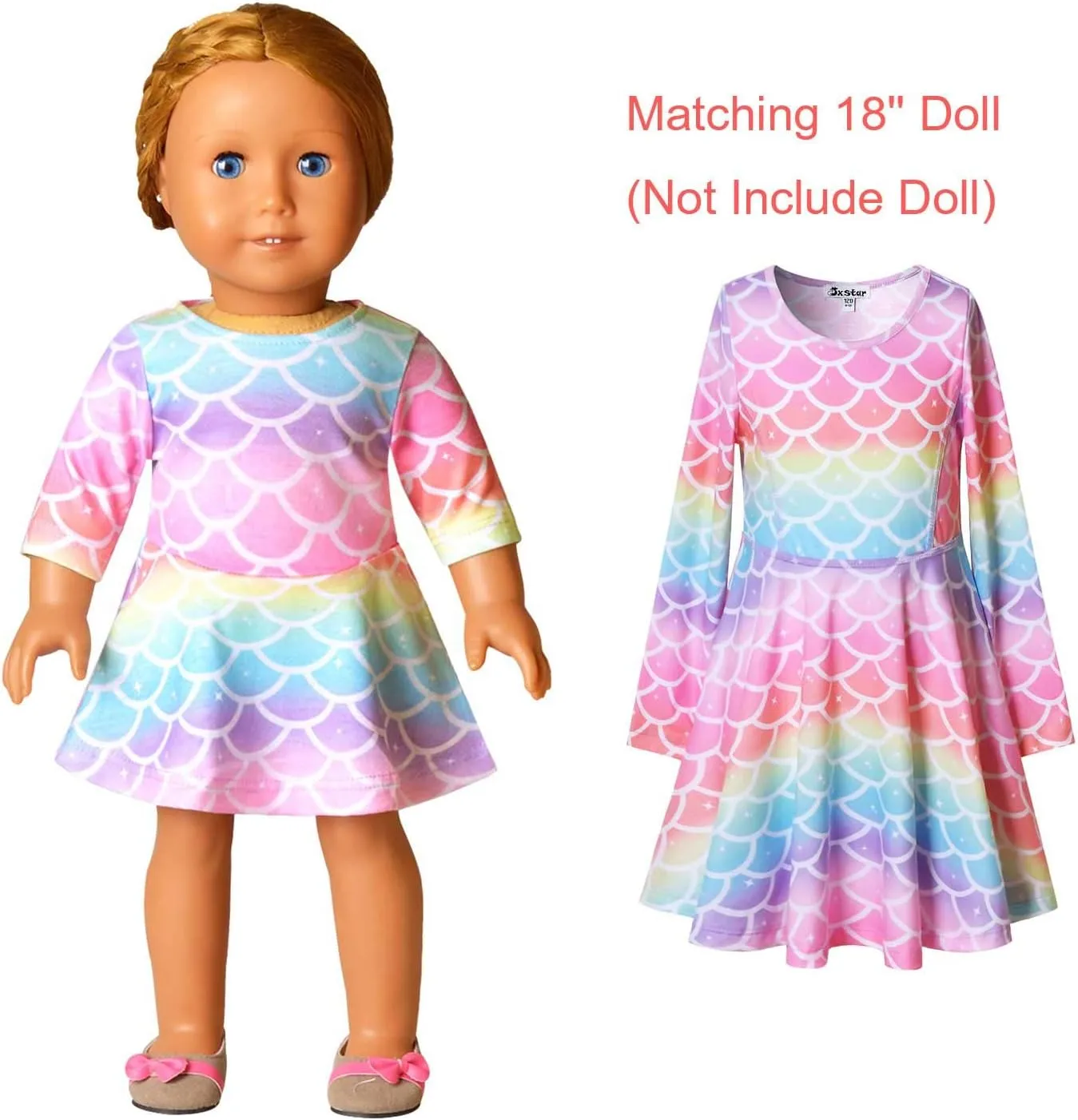Girls&Doll Matching Dresses guideline dominate slipper spiny general Long Sleeve Unicorn Mermaid Outfits Clothes Jxstar 