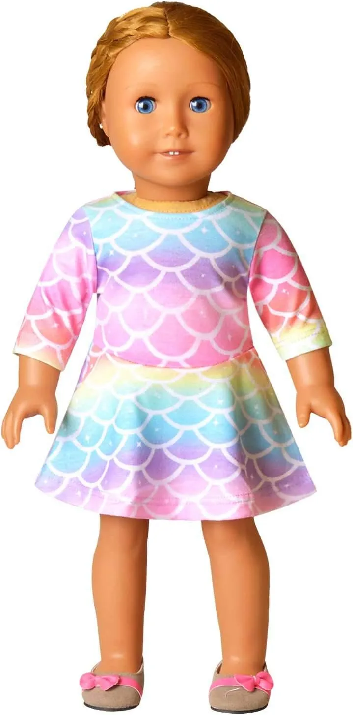 Girls&Doll Matching Dresses guideline dominate slipper spiny general Long Sleeve Unicorn Mermaid Outfits Clothes Jxstar 