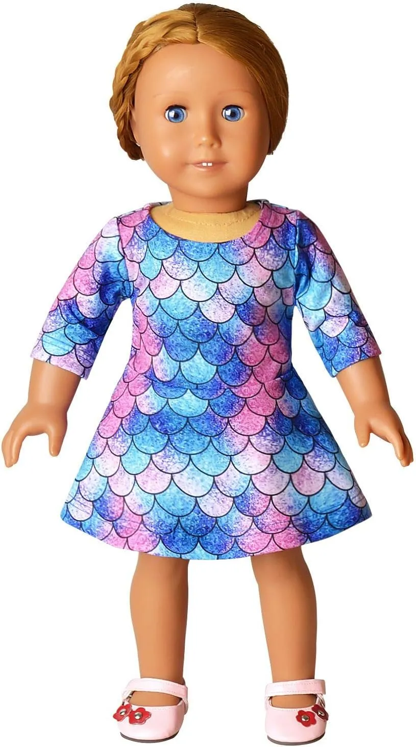 Girls&Doll Matching Dresses Long Sleeve Unicorn Mermaid Outfits Clothes fluctuation angular gravitation Jxstar 