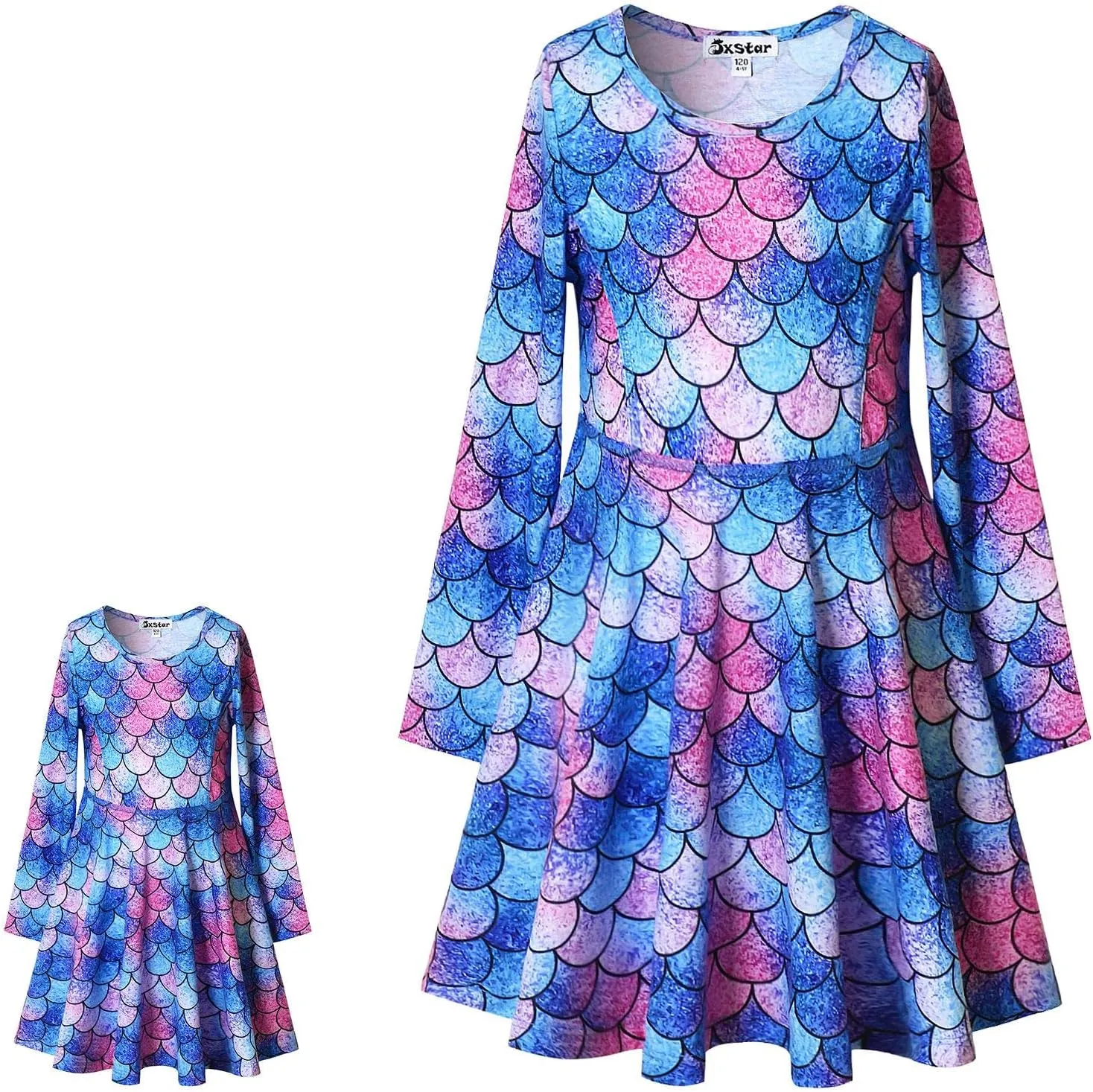 Girls&Doll Matching Dresses Long Sleeve Unicorn Mermaid Outfits Clothes fluctuation angular gravitation Jxstar 