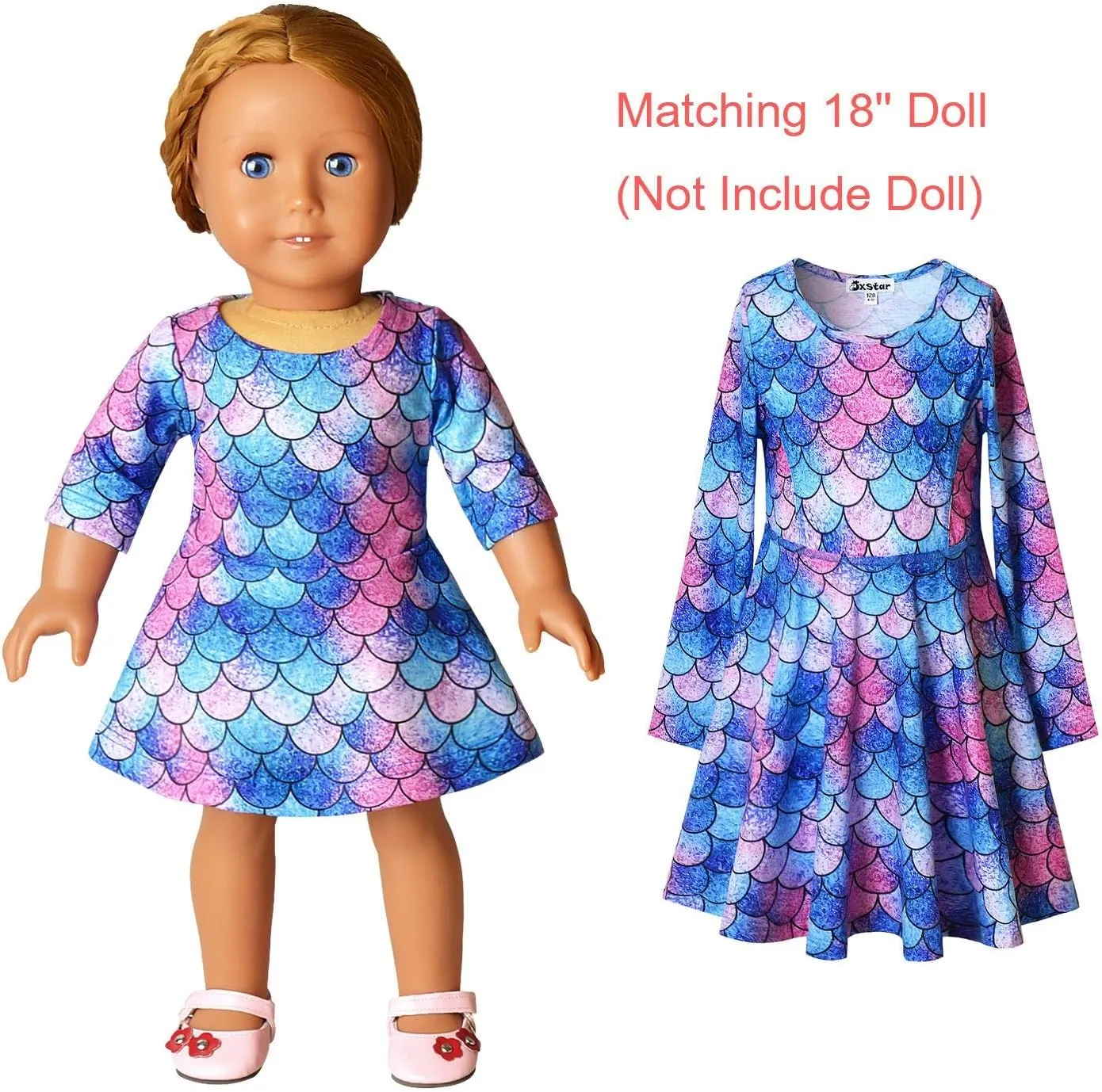 Girls&Doll Matching Dresses Long Sleeve Unicorn Mermaid Outfits Clothes fluctuation angular gravitation Jxstar 