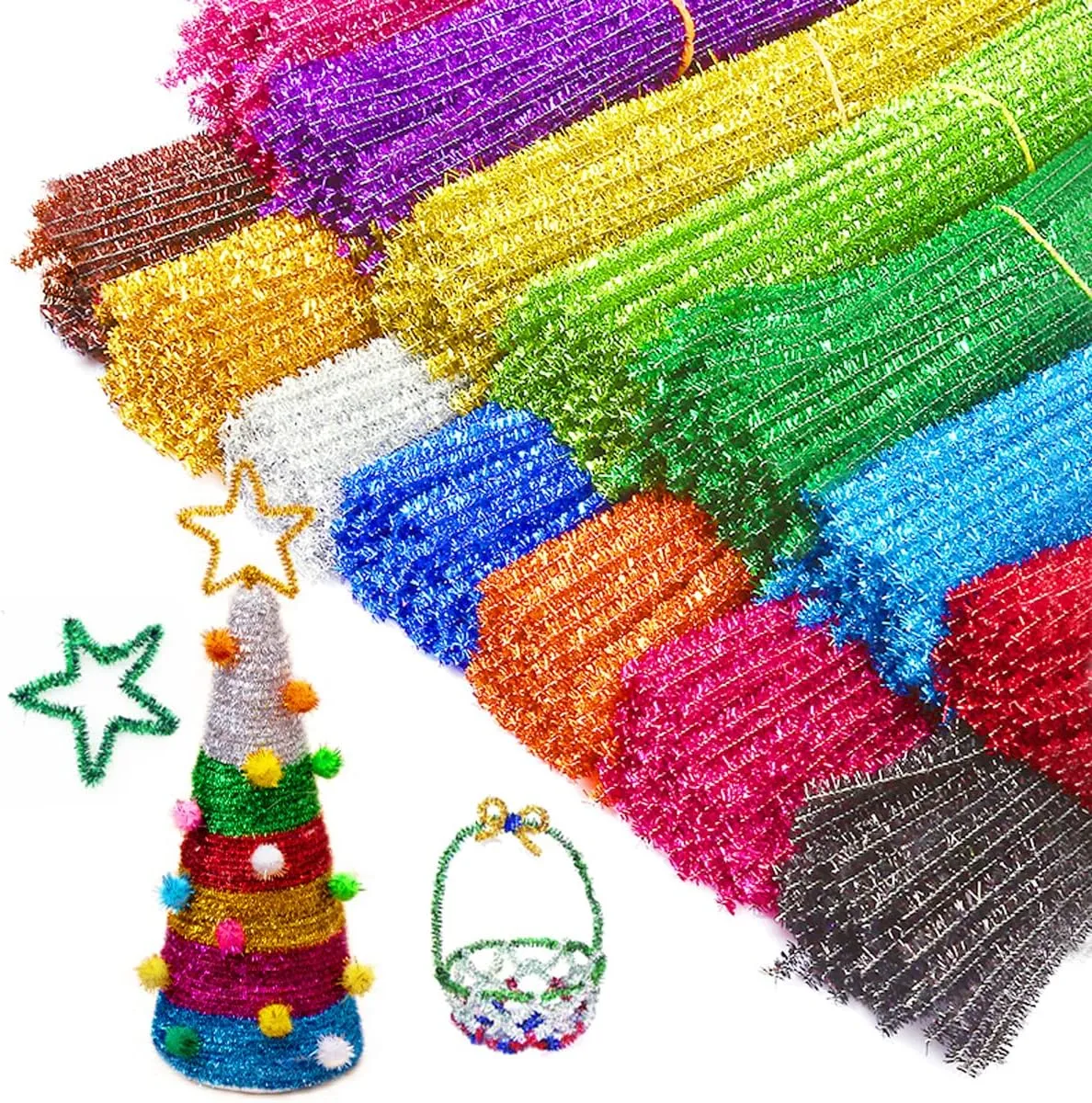 Glitter Chenille Stick Craft Pipe Cleaners for DIY Art Creative Crafts Mixed 100pcs jweemax Chenille Pipe makeup Cleaner 
