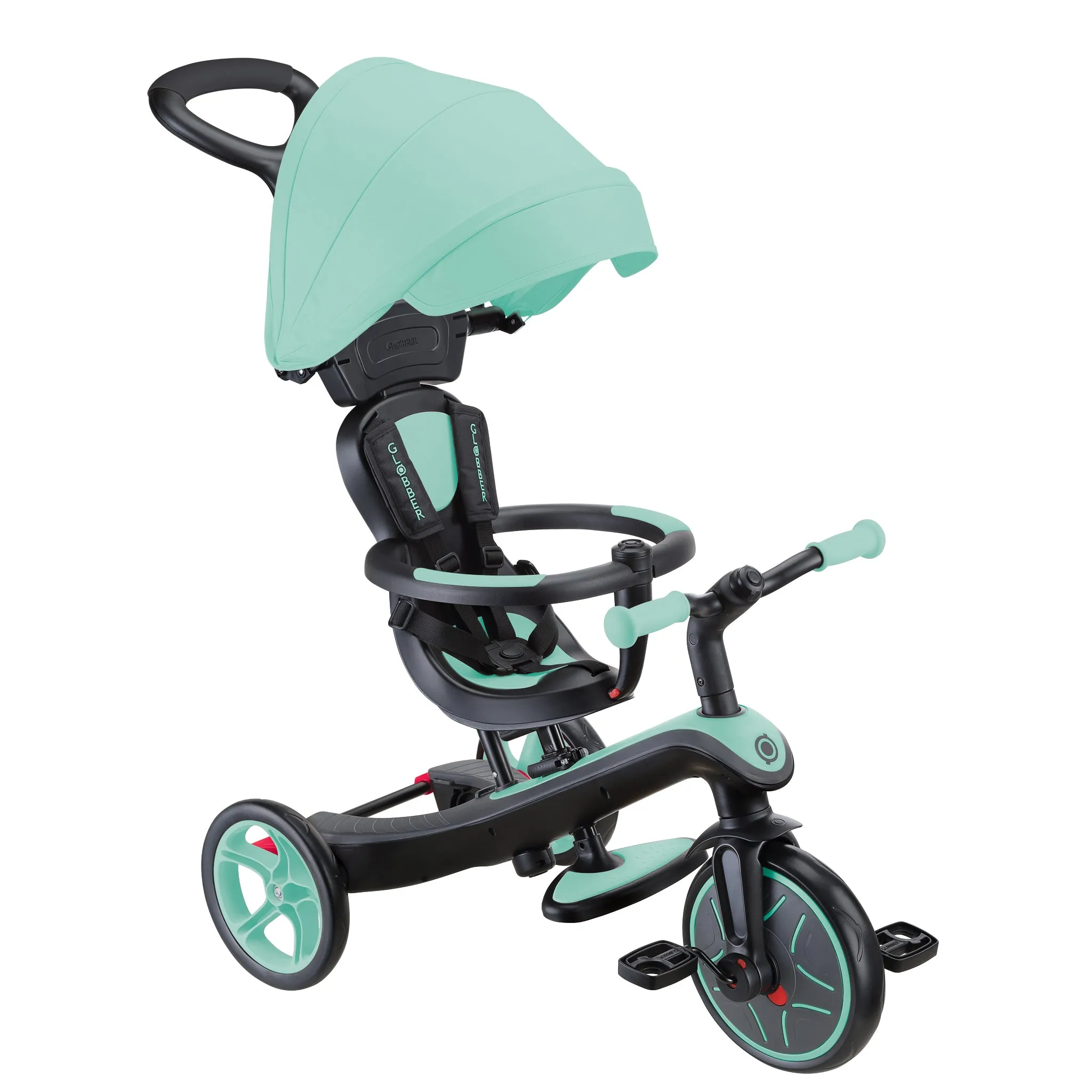 Globber Explorer Trike 4-In-1 - Mint (New Canopy, New Handlebar, New Handlegrip Skin) (10M - 5Y)