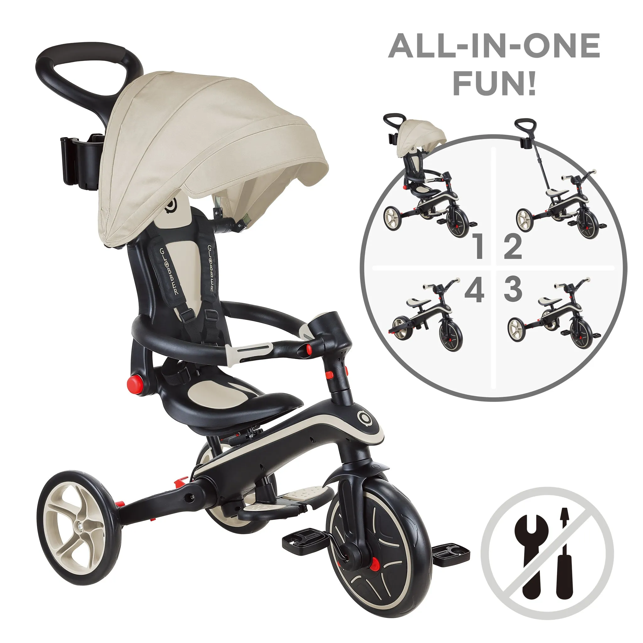 Globber Explorer Trike Foldable 4-In-1 - Taupe (10M - 5Y)