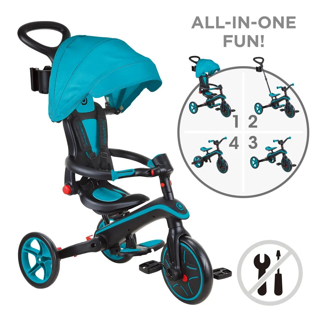 Globber Explorer Trike Foldable 4-In-1 - Teal (10M - 5Y)