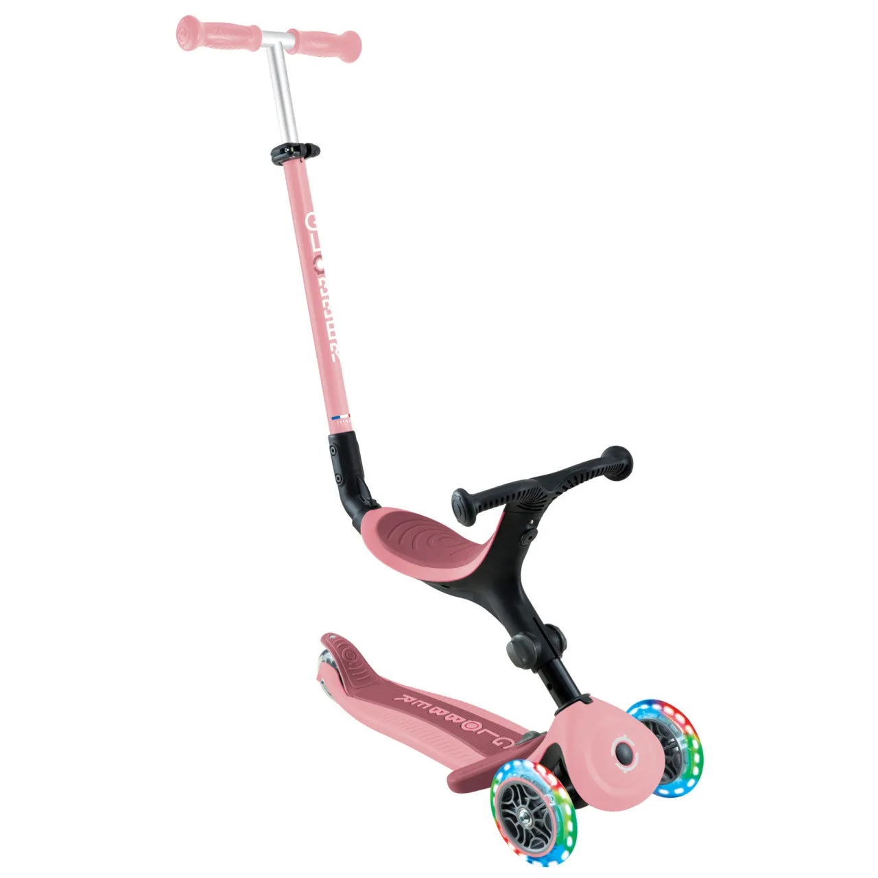 Globber Go Up Active Lights Foldable Scooter - Pastel Pink / Deep Pastel Pink (15M - 9Y )