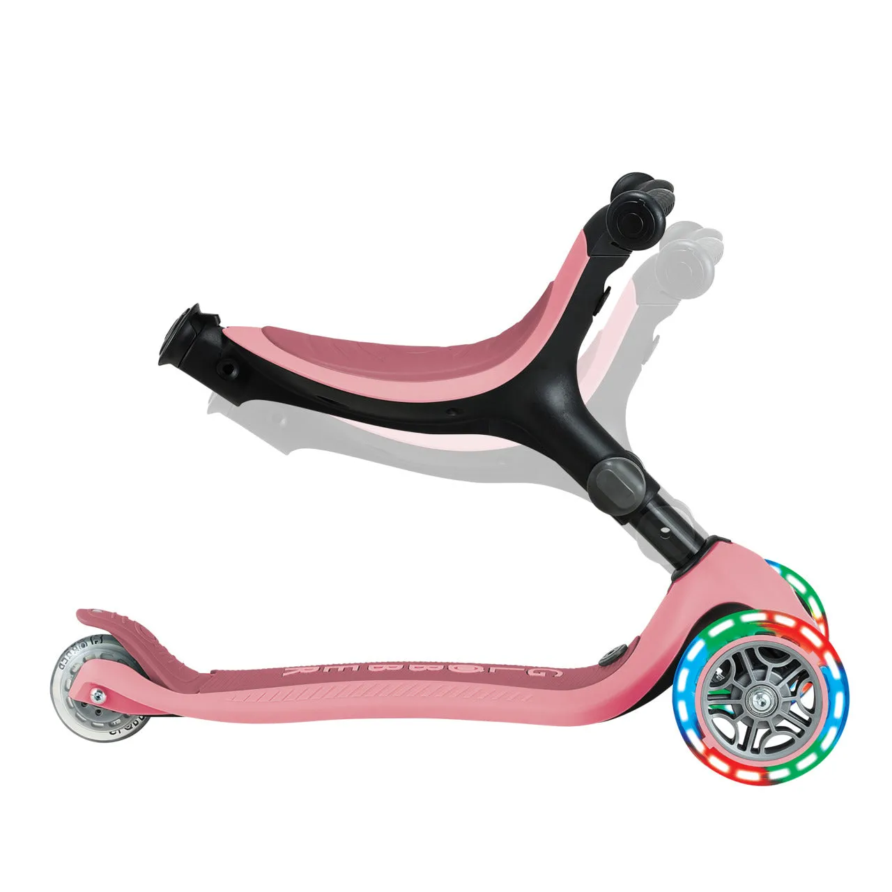 Globber Go Up Active Lights Foldable Scooter - Pastel Pink / Deep Pastel Pink (15M - 9Y )