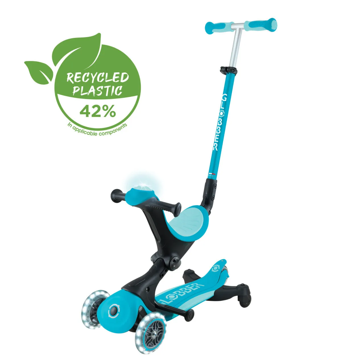 Globber Go Up Deluxe Lights 360° Foldable Scooter - Aqua (15M - 9Y )