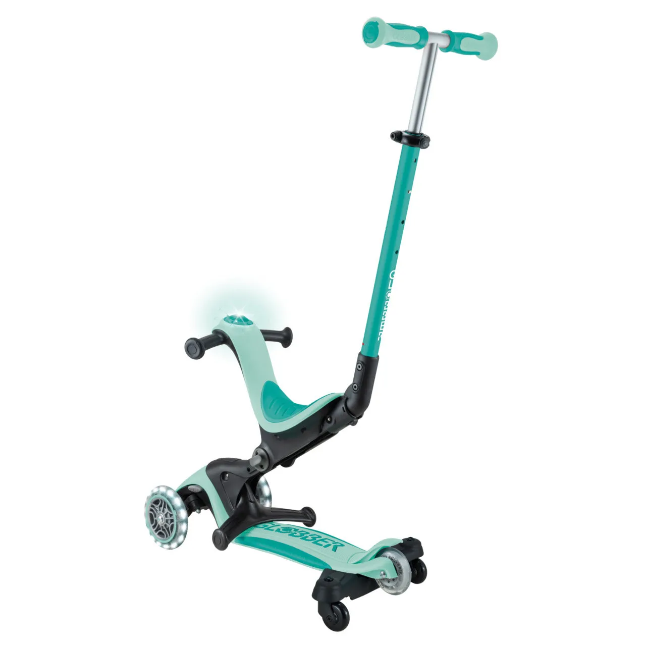 Globber Go Up Deluxe Lights 360° Foldable Scooter - Mint / Pistachio (15M - 9Y )