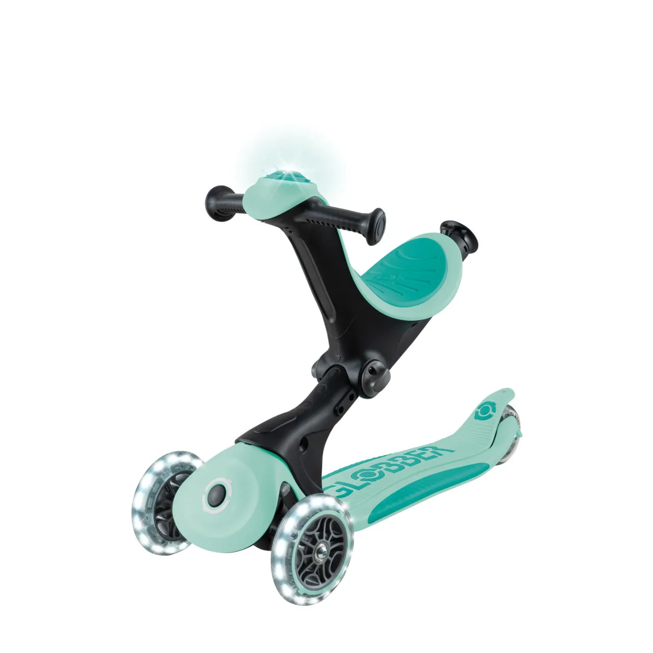 Globber Go Up Deluxe Lights 360° Foldable Scooter - Mint / Pistachio (15M - 9Y )