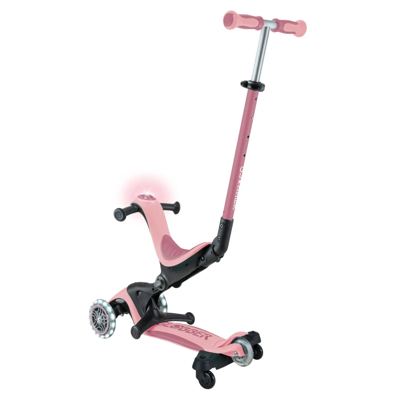 Globber Go Up Deluxe Lights 360° Foldable Scooter - Pastel Pink / Deep Pastel Pink (15M - 9Y )