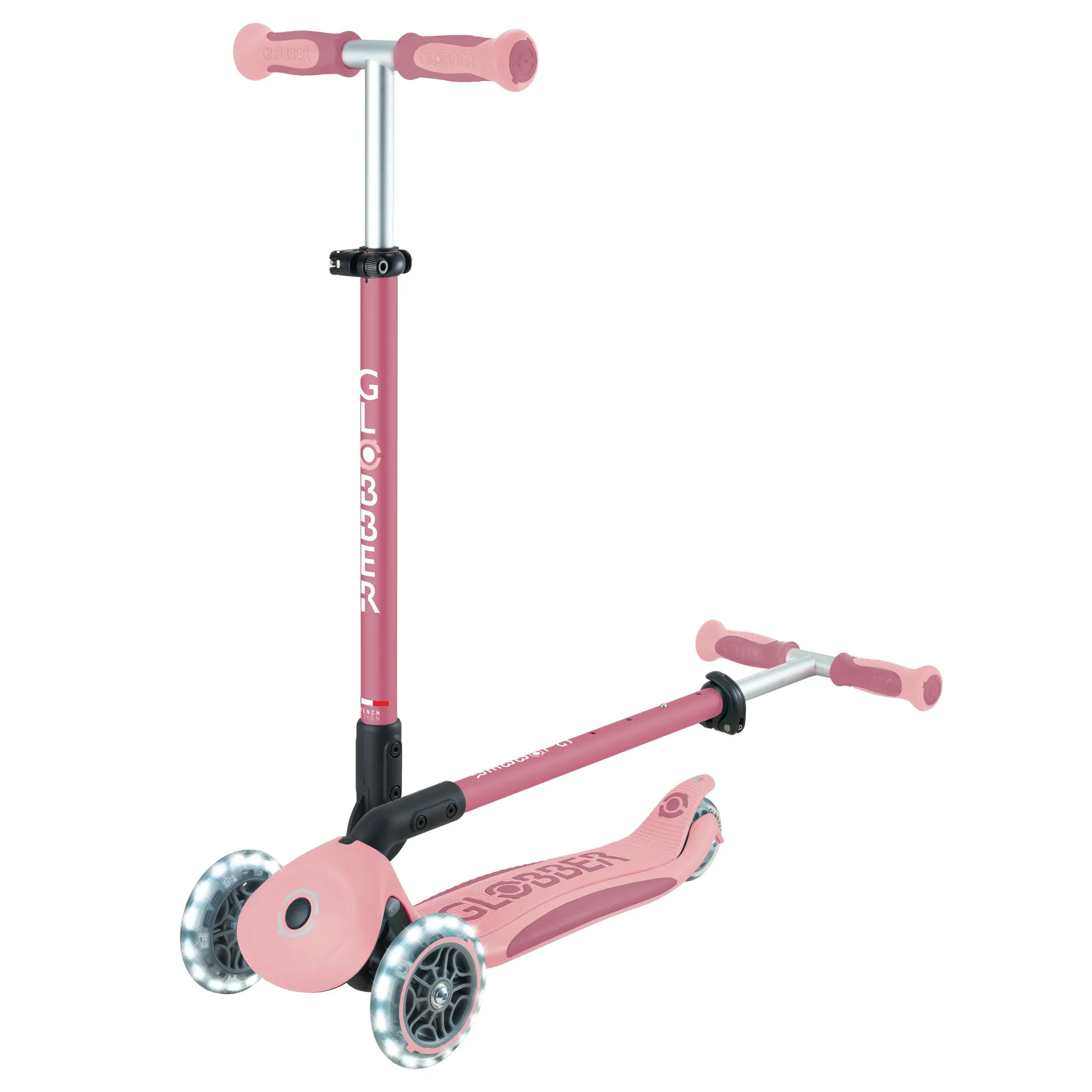 Globber Go Up Deluxe Lights 360° Foldable Scooter - Pastel Pink / Deep Pastel Pink (15M - 9Y )