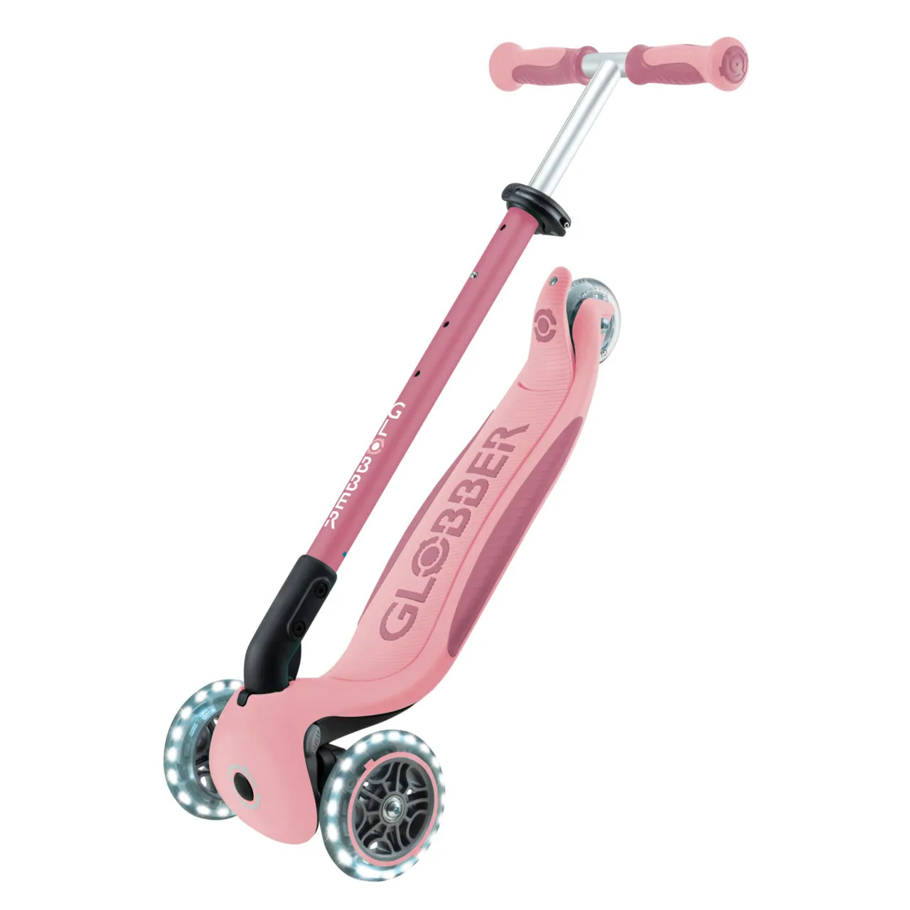 Globber Go Up Deluxe Lights 360° Foldable Scooter - Pastel Pink / Deep Pastel Pink (15M - 9Y )