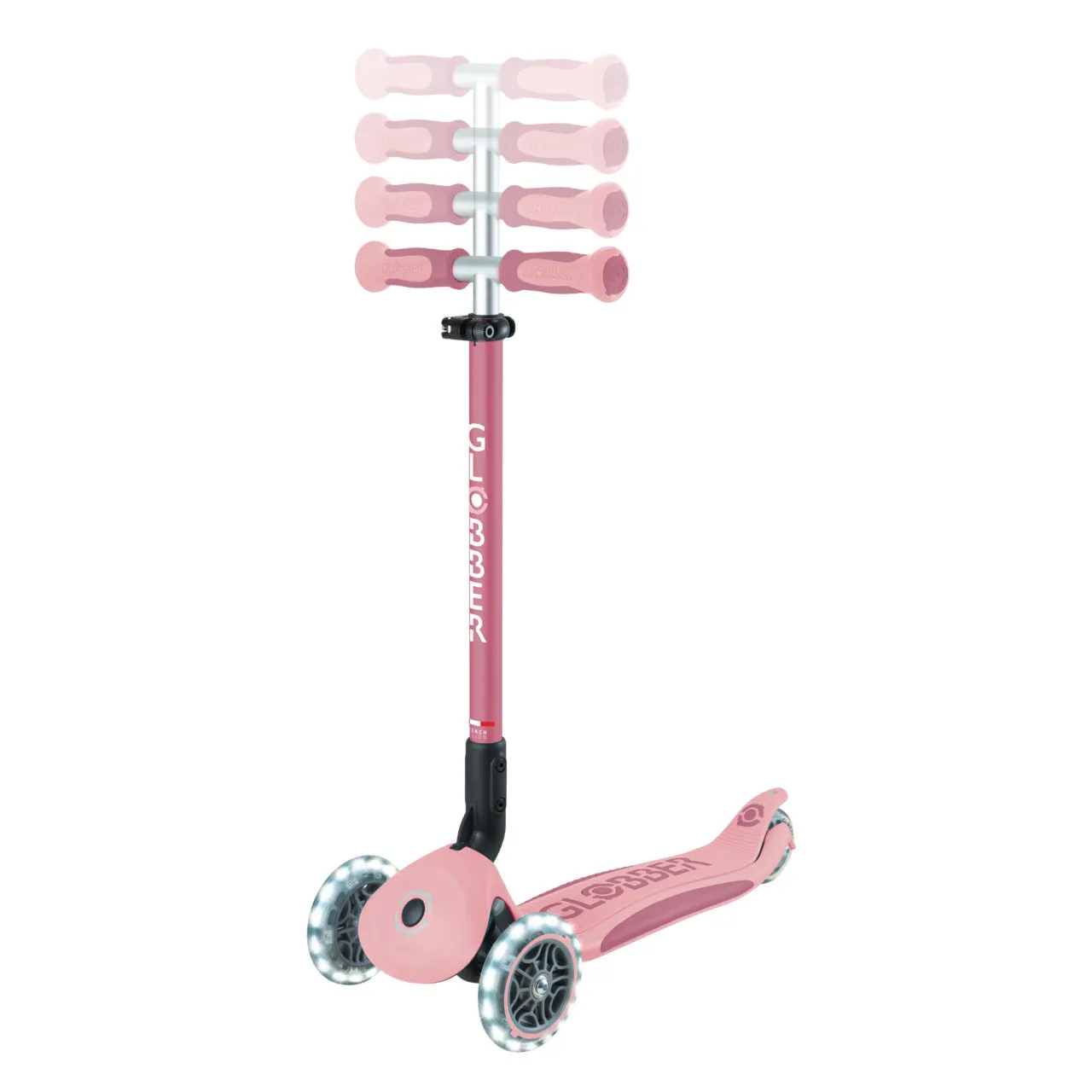 Globber Go Up Deluxe Lights 360° Foldable Scooter - Pastel Pink / Deep Pastel Pink (15M - 9Y )