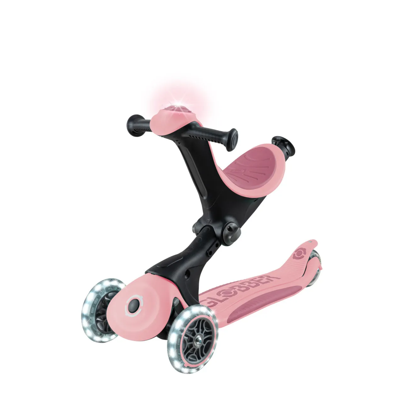 Globber Go Up Deluxe Lights 360° Foldable Scooter - Pastel Pink / Deep Pastel Pink (15M - 9Y )
