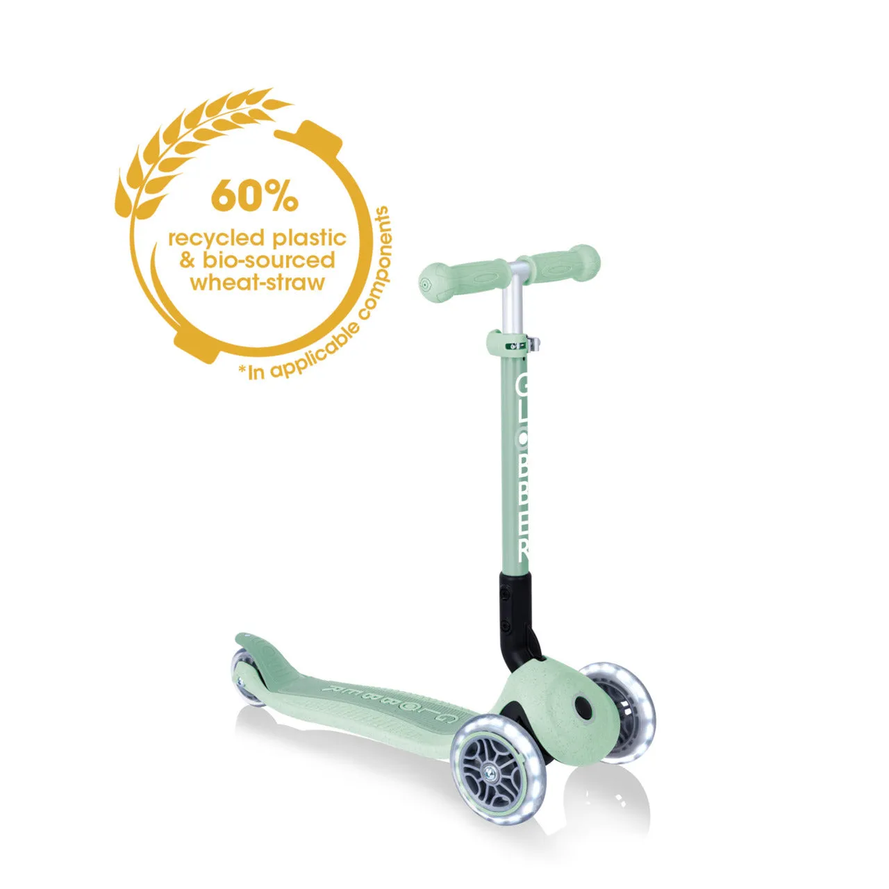 Globber Junior Foldable Lights Ecologic Scooter - Pistachio (2Y )